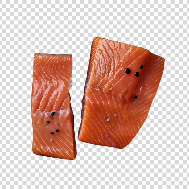 Isolierte Stücke von rohem Lachs mit durchsichtigem Hintergrund