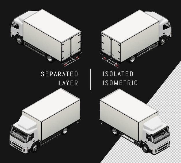 PSD isolierte weiße box lkw isometrische auto fahrzeug set