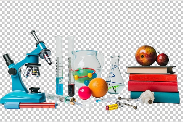 PSD isolierte wissenschaftliche schulgeräte auf durchsichtigem hintergrund