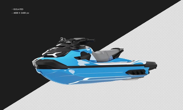 Isolierter realistischer, glänzender blauer Sport-Wasserskijet von der linken Vorderansicht