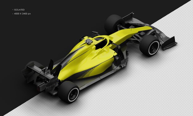 PSD isolierter realistischer, glänzender, metallisch gelber speed racing sportwagen von der oberen rechten rückansicht
