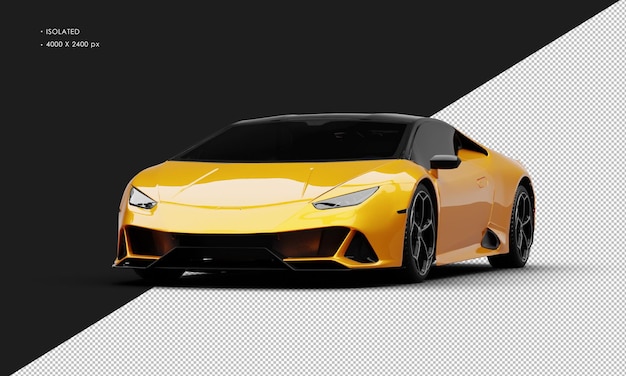 Isolierter realistischer Hyper-Sportwagen in Metallic-Gold-Orange aus der linken Vorderansicht