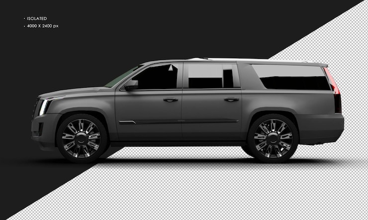 PSD isolierter realistischer matte-grau-deluxe-elegant-stadt-suv aus der linken seite