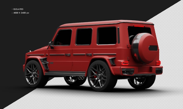 Isolierter realistischer matte red twin turbo vierradantrieb luxus-suv aus der linken rückseite