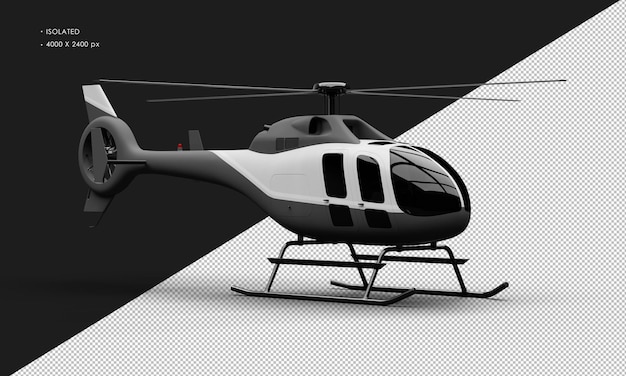 Isolierter, realistischer, mattschwarzer Ultraleicht-Mini-Hubschrauber mit weißem Akzent von der rechten Vorderansicht