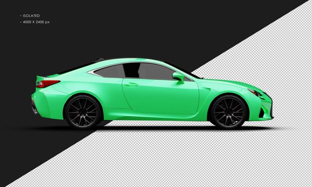 PSD isolierter, realistischer, metallisch grüner, moderner, eleganter sportwagen aus der rechten seitenansicht