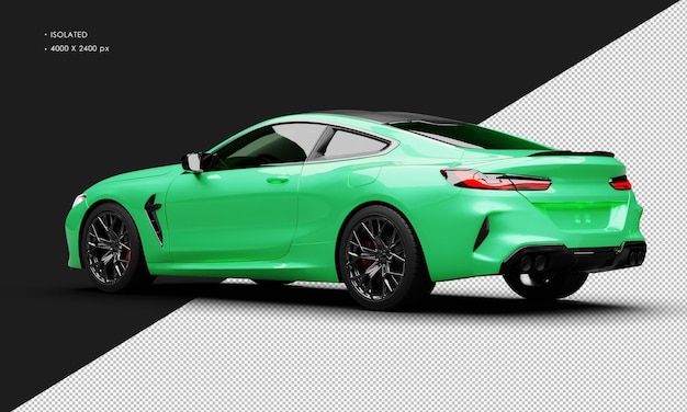 PSD isolierter realistischer metallisch-grüner moderner eleganter super-sportwagen aus der linken rückseite