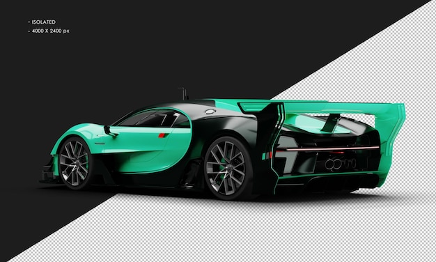 PSD isolierter, realistischer, metallisch grüner titan-rennlimousinen-sport-superwagen aus der linken rückansicht