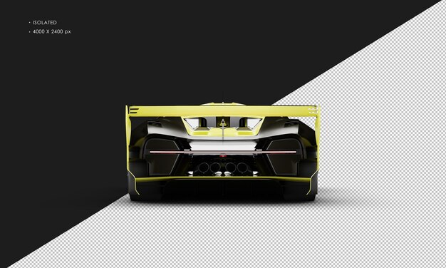 Isolierter realistischer metallischer gelber titan-rennlimousinen-sport-superwagen aus der rückansicht