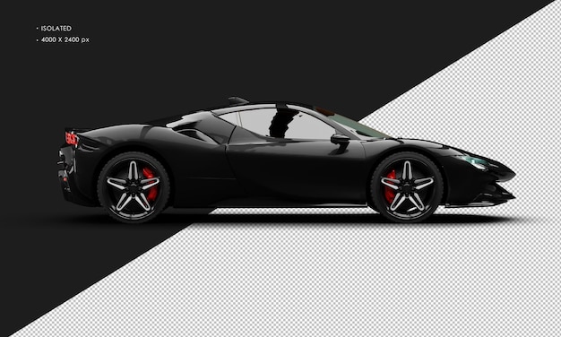 PSD isolierter realistischer metallischer schwarzer hybrid-sport-supercar mit mittlerem motor aus der rechten seite