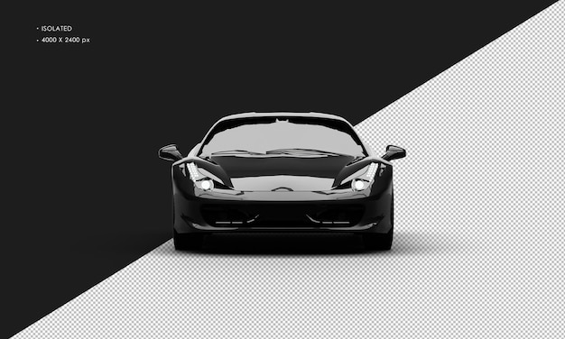 Isolierter, realistischer, metallischer, schwarzer Mittelmotor-Supersportwagen aus der Vorderansicht
