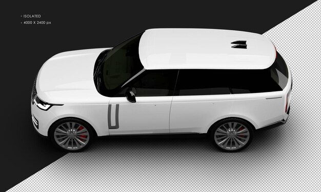PSD isolierter realistischer metallischer weißer full-size-luxus-sport-nutzfahrzeug von oben links