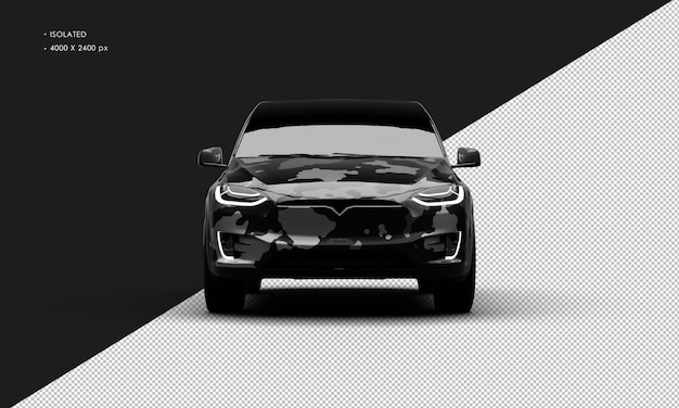 Isolierter realistischer schwarzer Metallcamouflage-Elektro-Exekutivwagen aus der Vorderseite