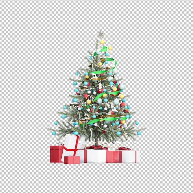 isolierter Weihnachtsbaum und frohes neues Jahr schmücken