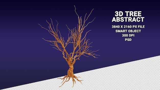 PSD isoliertes 3d-modell eines baums ohne blätter auf transparentem hintergrund