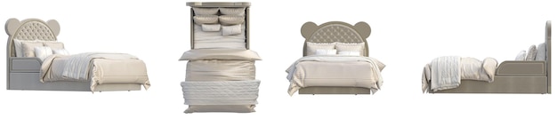 Isoliertes Bett in einem Teppich auf weißem Hintergrund