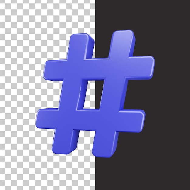 Isoliertes hashtag-symbol in 3d-rendering