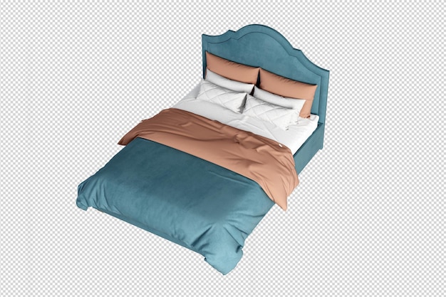 Isoliertes modernes Bett in 3D-Rendering