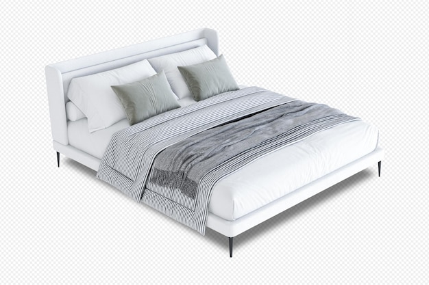 Isoliertes modernes Bett in 3D-Rendering