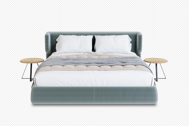 Isoliertes modernes Bett in 3D-Rendering