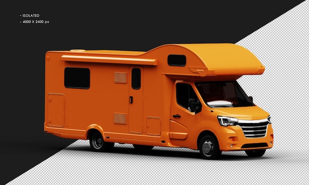 Isoliertes realistisch glänzendes braunes Reise-Wohnmobil von der rechten Vorderansicht