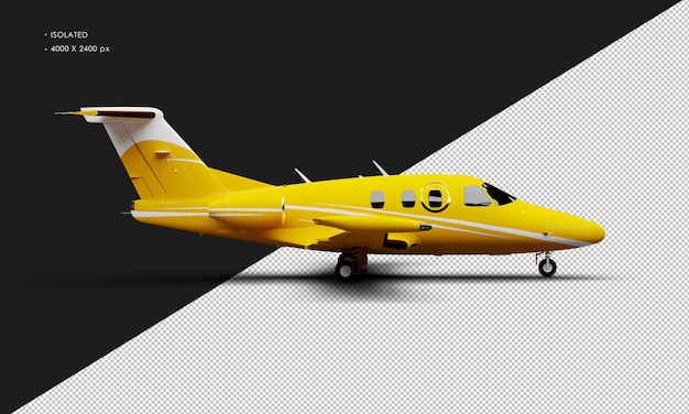 Isoliertes realistisches mattgelbes zweimotoriges Jet-Flugzeug von der rechten Seite