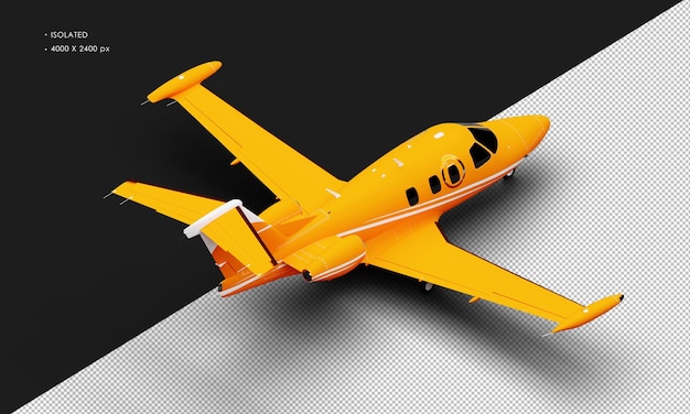 PSD isoliertes, realistisches, mattorangefarbenes, zweimotoriges jet-flugzeug von oben rechts, rückansicht