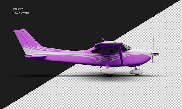 Isoliertes realistisches mattviolettes einmotoriges propellerflugzeug aus der rechten seitenansicht