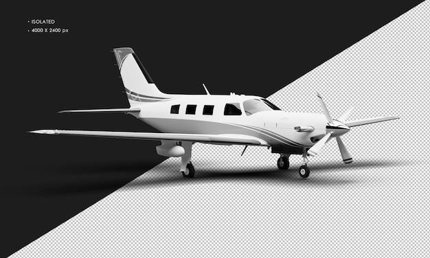 Isoliertes, realistisches, mattweißes, einmotoriges turboprop-luxusflugzeug von der rechten vorderansicht
