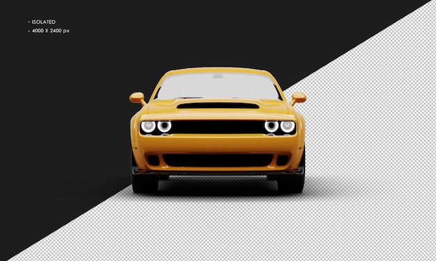 Isoliertes, realistisches, metallisch orangefarbenes, modernes Supersport-Muscle-Car aus der Vorderansicht