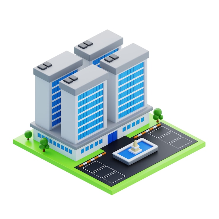 PSD isometric corporate office building 3d illustration of corporate office building