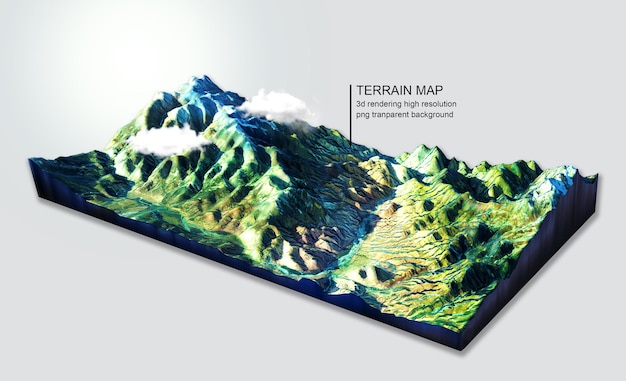 Isometric map virtual terrain 3d for infographic rendering high resolution