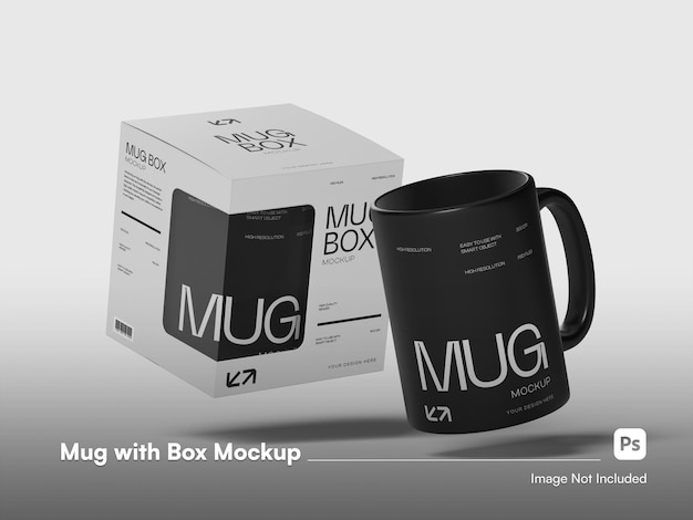 isometric modern mug mockup with box 3d isolated