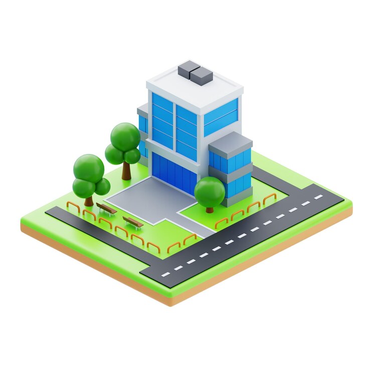 PSD isometric modern office building 3d illustration of office building