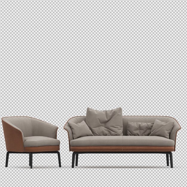 Isometric sofa 3d isolated render