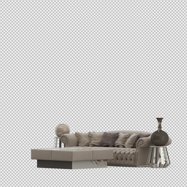 Isometric sofa 3d isolated render