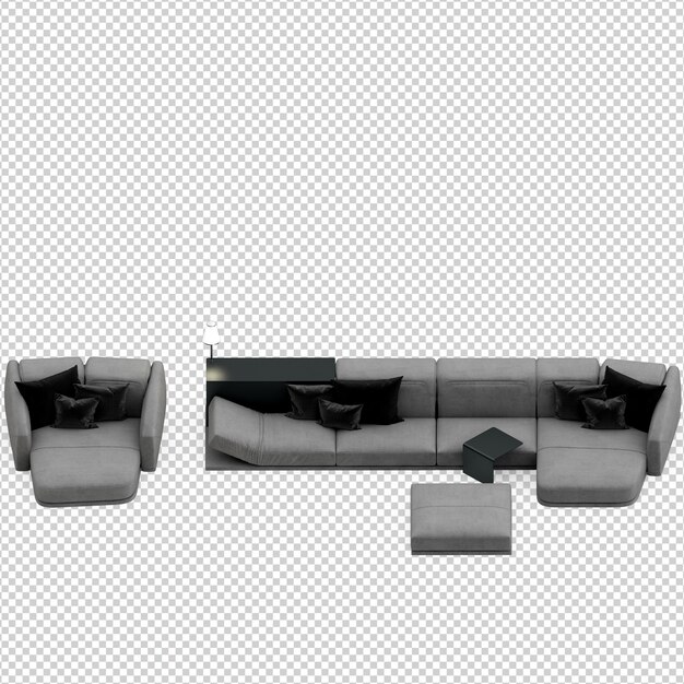 Isometric sofa 3D render isolated