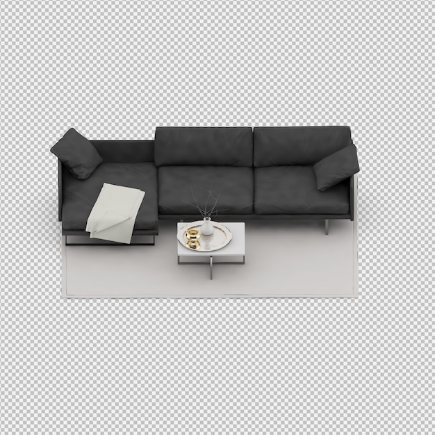 PSD isometric sofa 3d rendu isolé