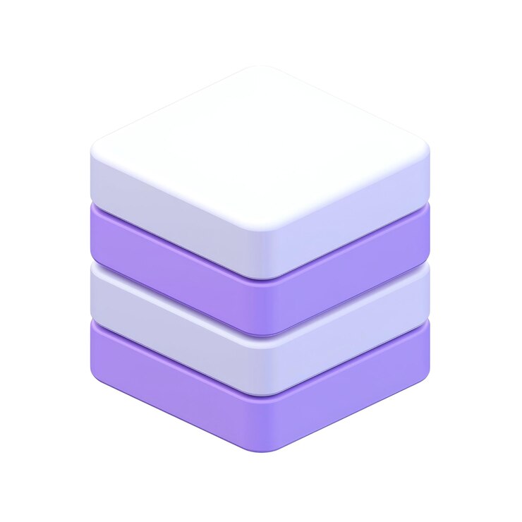 PSD isometric stack of three cubes in white and purple