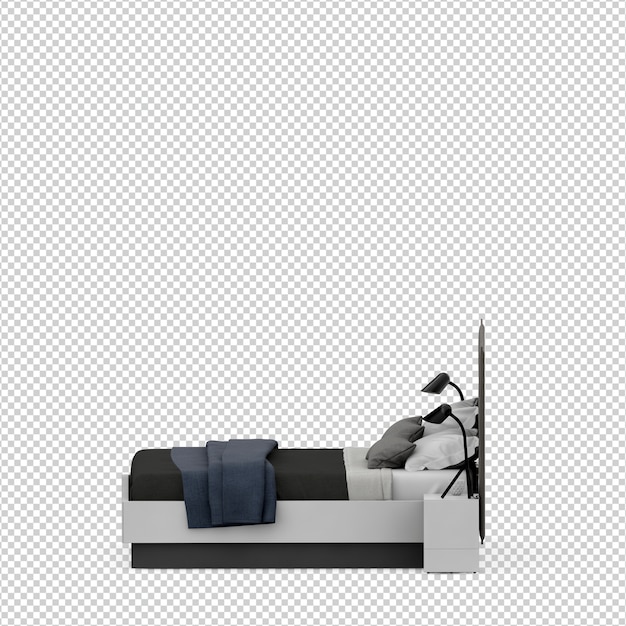 Isométrica cama 3D render aislado