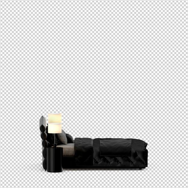 Isométrica cama 3D render aislado