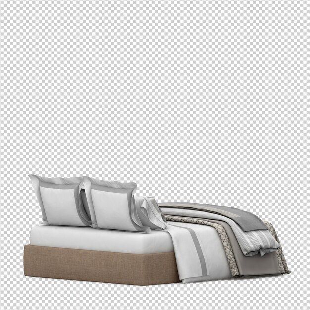 Isométrica cama 3D render aislado