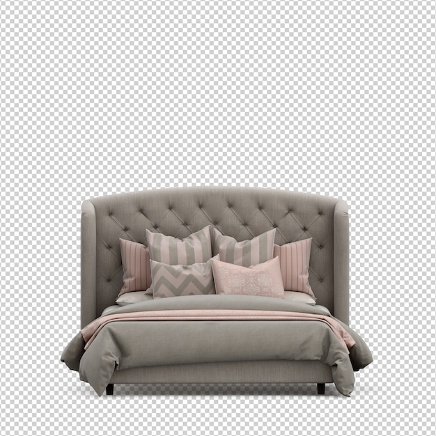 PSD isométrica cama 3d render aislado