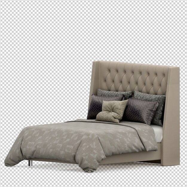 Isométrica cama 3D render aislado