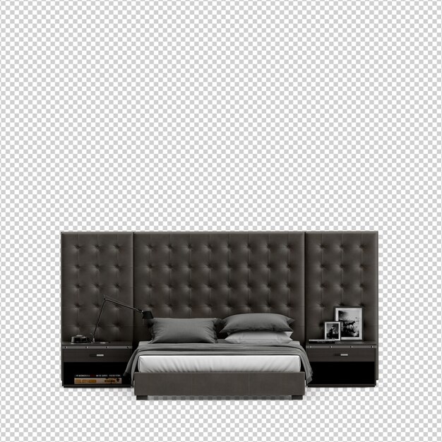 Isométrica cama 3D render aislado