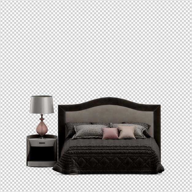 Isométrica cama 3D render aislado