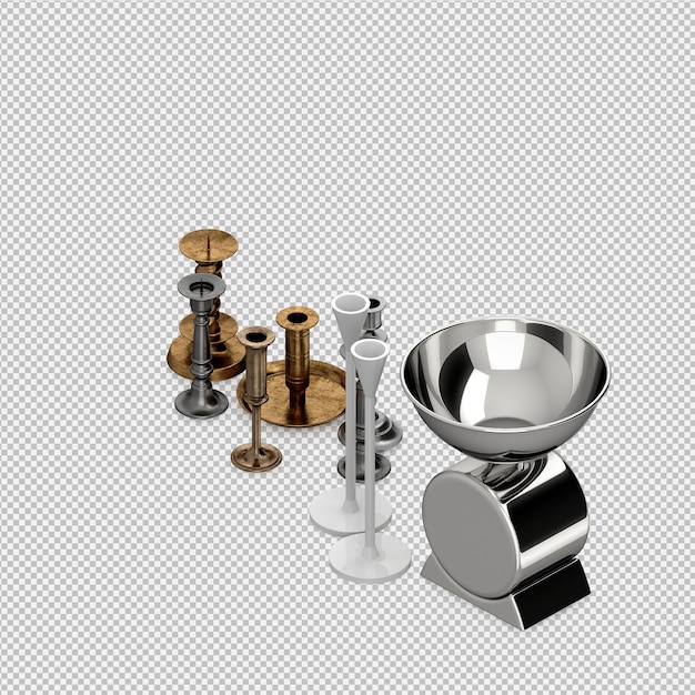 PSD isométrica cozinha utensílios 3d render