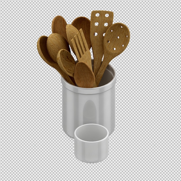 Isométrica utensilios de cocina 3D render