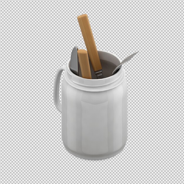 Isométrica utensilios de cocina 3D render