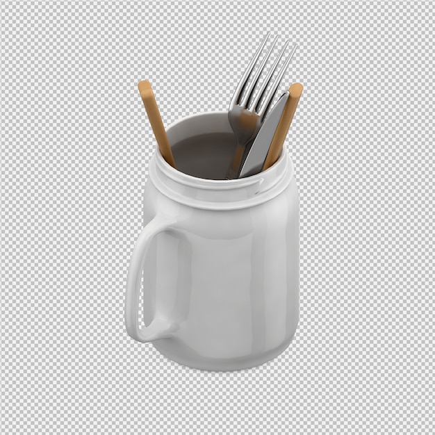 Isométrica utensilios de cocina 3D render